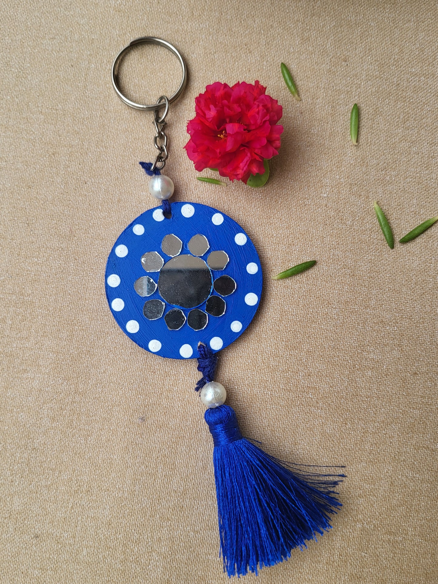 Blue Lipan art keychain with silk tassel