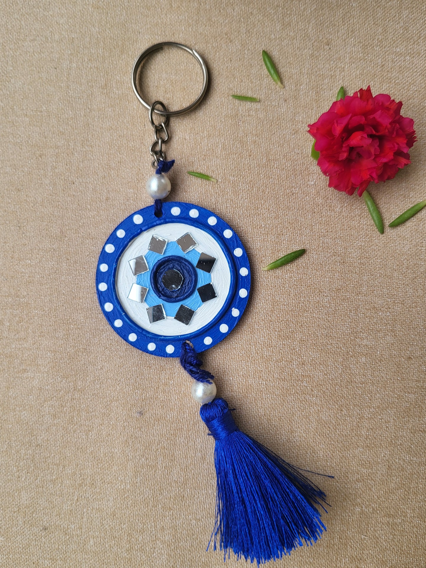 Blue Lipan art keychain with silk tassel